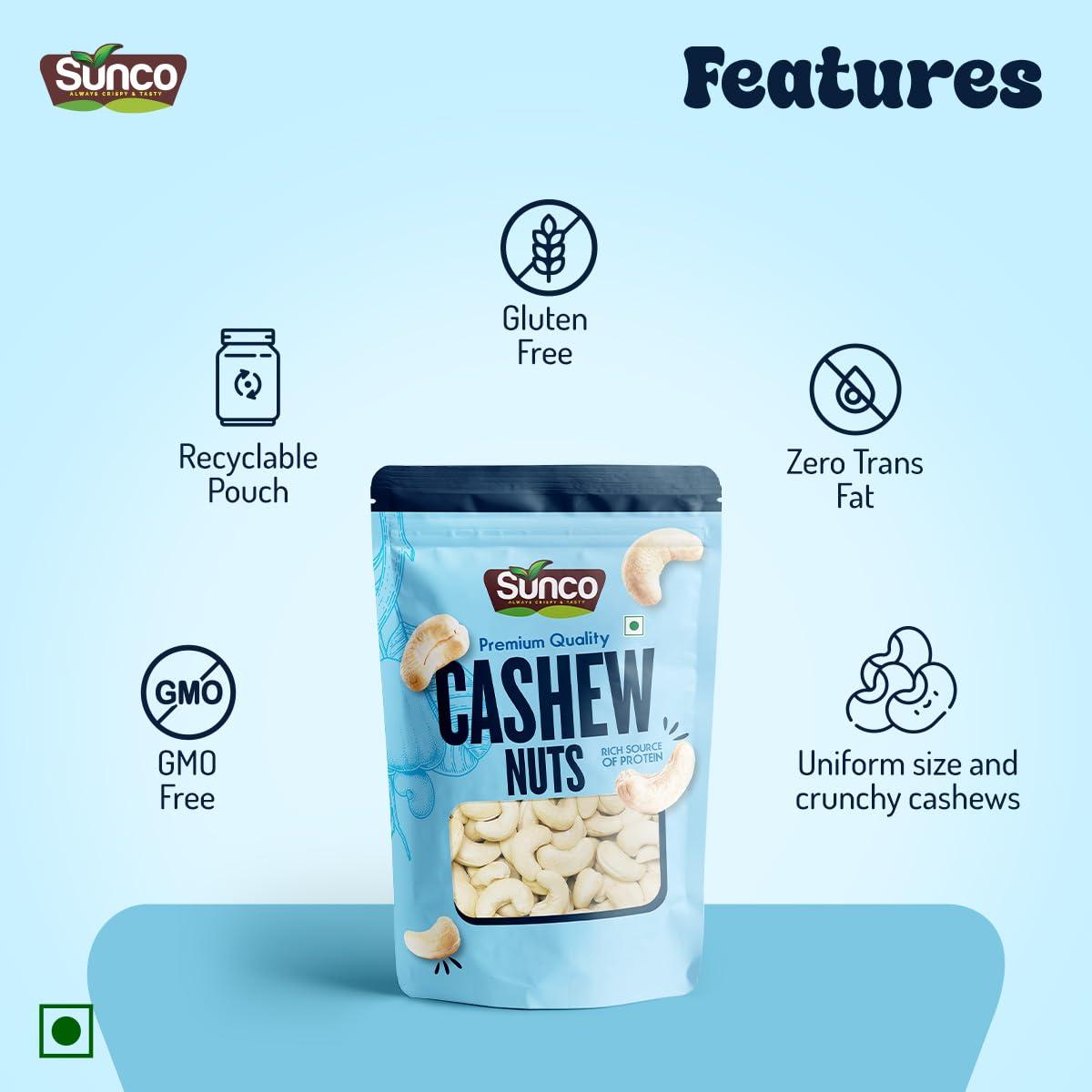 SUNCO Sunco Benin Premium Whole Cashewnuts(Kaju) Value Pack Pouch,1Kg(Pack of 4 X 250g each), Crunchy & Delicious Kaju,Rich in Protein, Calcium & Magnesium