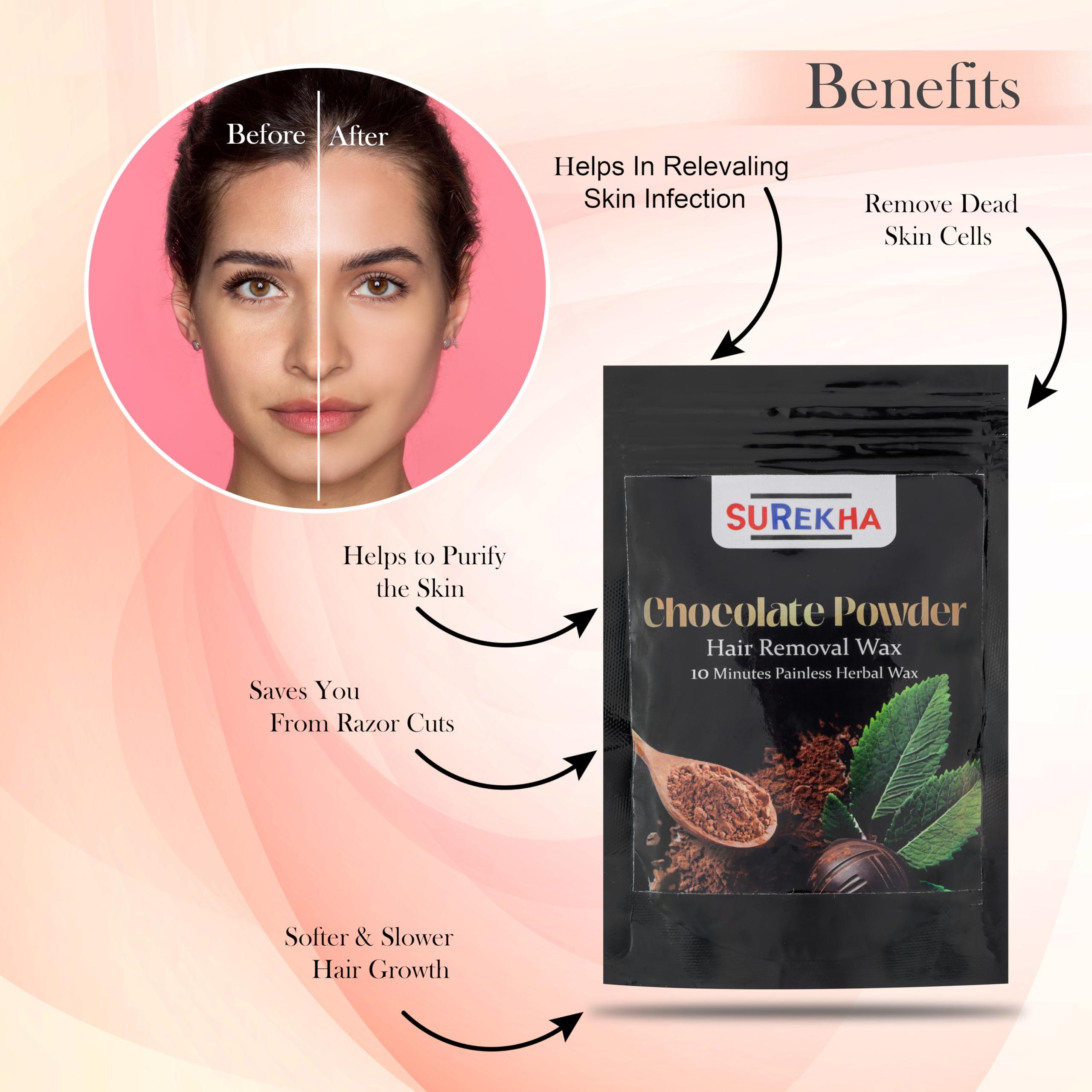 SUREKHA SUREKHA Hair Removal Wax Chocolate Powder Full Body, Easy Home Use, Chemical-Free, No Irritation Or Rashes For Men & Women | Men & Women Leg, Underarm, Chest and Bikini for All Type Skin (1)