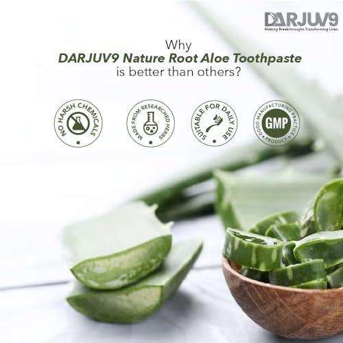 RJUV9 Darjuv9 Natureroot Aloe Toothpaste (100gm x 3) with Aloevera & Neem Leaf Extract | White & Brighten Teeth | Strengthen the Teeth | Remove Bad Breath | Fighting Off Harmful Bacteria - Pack of 3