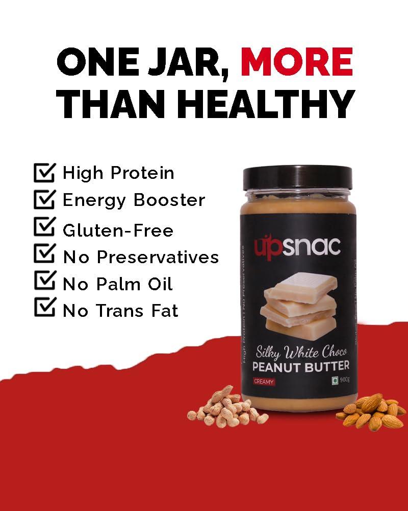 UPSNAC Upsnac Silky White Chocolate Peanut Butter Creamy 900g | High Protein | Tasty & Healthy Nut Butter Spread | No Refined Sugar | Zero Trans Fat | Cholesterol Free & Gluten Free