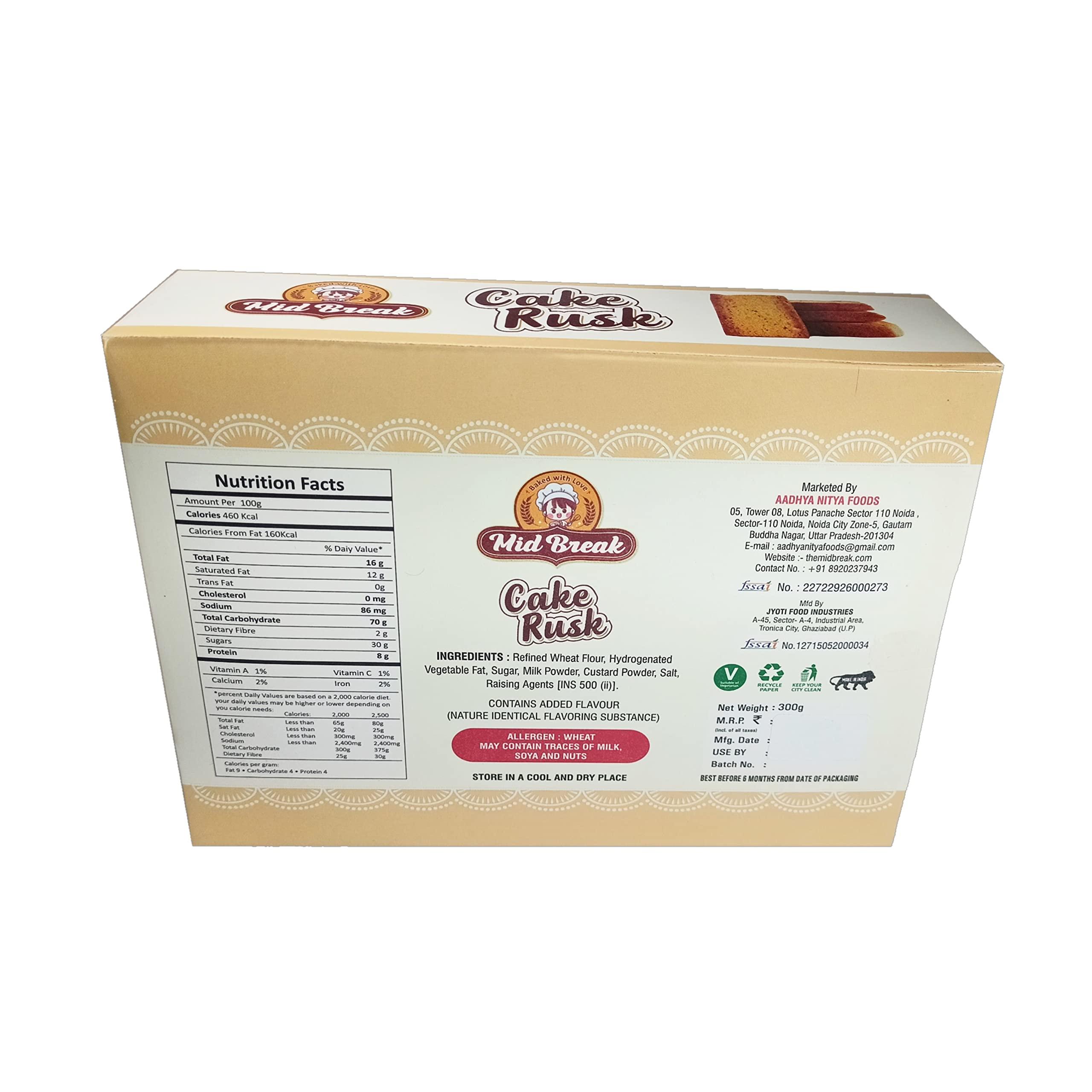 Mid Break MidBreak - Cake Rusk | Extra Soft | Cake Rusk | 100% Eggless | Premium Handmade Cake Rusks | 300 Gm x 4 | Pack of 4