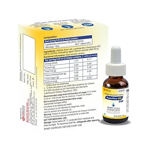 Sundyota Lifecare Sundyota's Superflora GG Probiotic Supplement MINI Drops | Specially designed for baby for diarrhoea in kids and badies | 5x superior efficacy | Flavor-less lactobacillus probiotic | 4ml Mini Pack