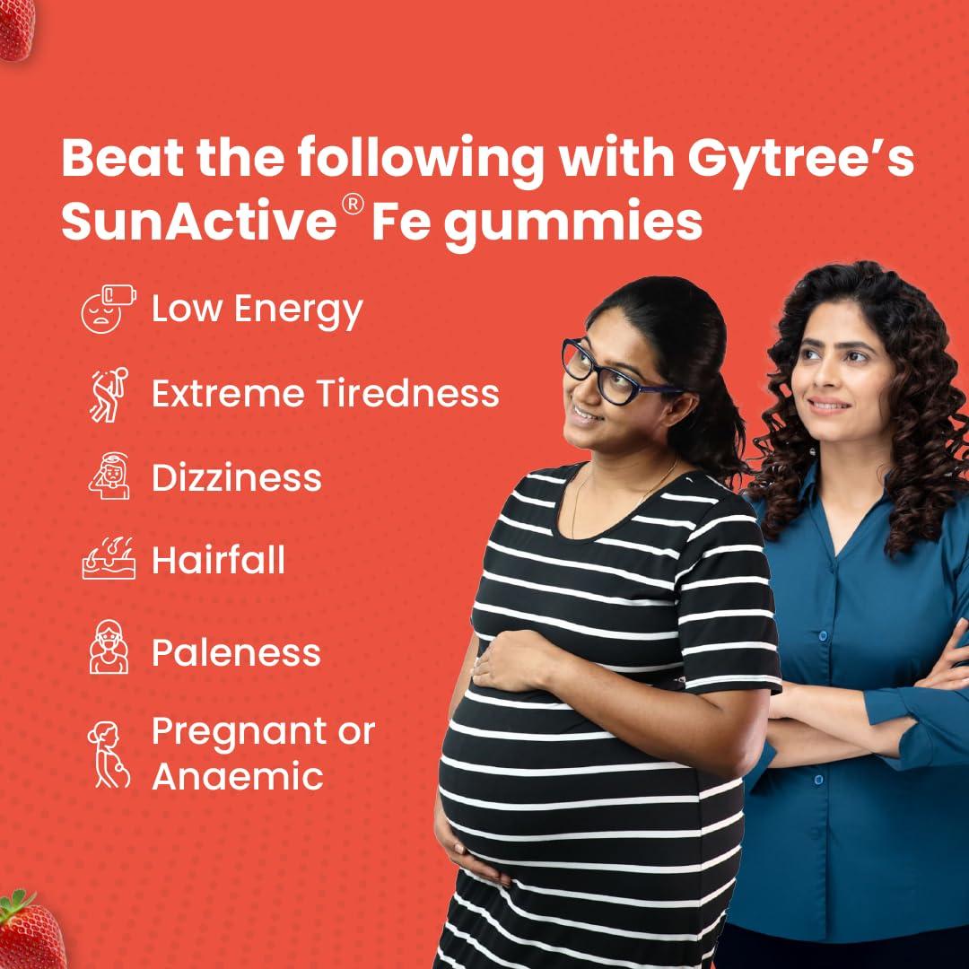 Gytree Gytree Iron Gummies for Women with W.H.O. Recommended SunActive Fe | Pregnancy Safe Clinically Proven Iron Supplement For Women | Boosts Haemoglobin & Body Immunity |Helps Treat Anaemia (Pack of 60)