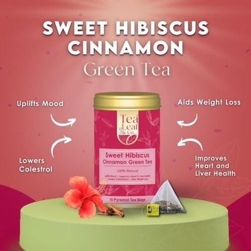 Tea Leaf & Co. Tea Leaf & Co. Sweet Hibiscus Cinnamon Green Tea (30 Pyramid Tea Bags Pack of 2) | Improves Immunity | Antiseptic Properties | Boost Sleep Quality - Brew Hot Tea or Iced Tea