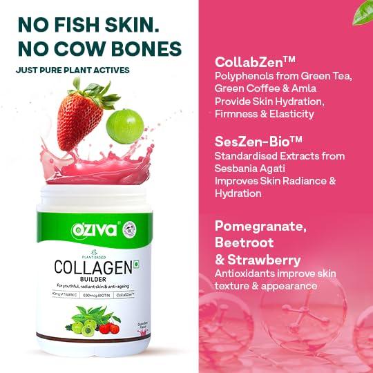 OZiva OZiva Vegan Collagen (Tangy Amla) with Biotin & Vitamin C For Brighter & Youthful Skin | Collagen Supplement For Women & Men | Plant Based Collagen Powder | Certified Vegan 250g (Pack of 2)
