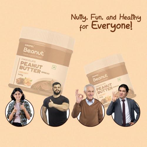 Beanut Beanut Chocolate Peanut Butter Creamy - 340gm | Classic Peanut Butter with Rich Fiber | Non-GMO, Gluten Free, Vegan & Cholesterol Free