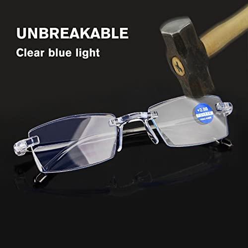 myreen myreen Blue Cut Rimless Reading Glasses for Men Women +1 +1.5 +2.0 +2.5 +3.0 Power Glass For Reading Books and Newspaper, Watching TV and Mobile (2, 3.00)