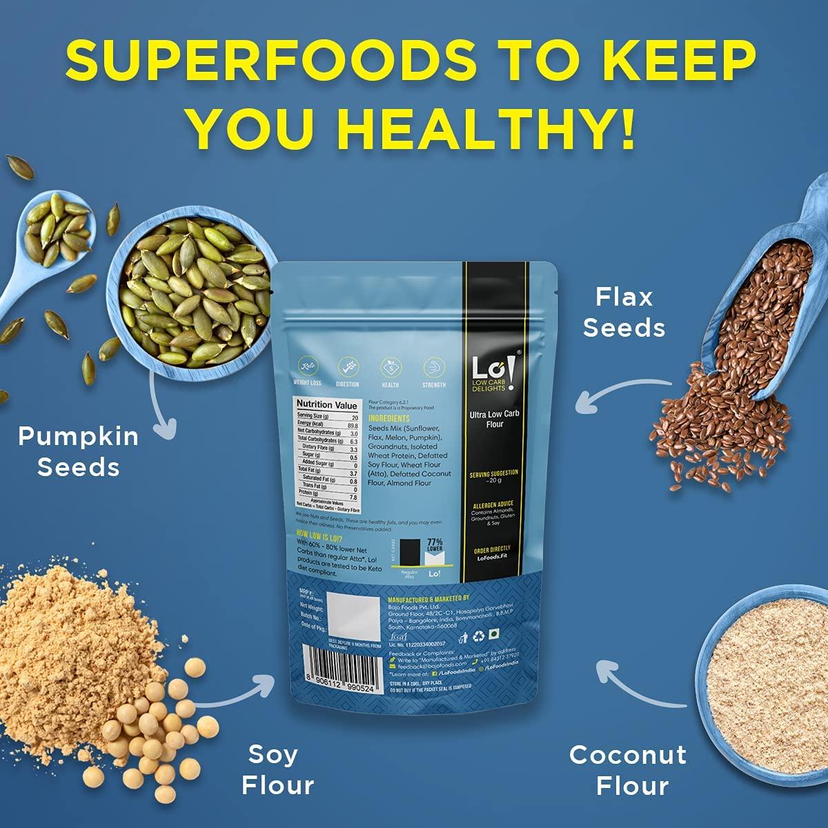 Lo! Low Carb Delights Lo! Low Carb Delights - Ultra Low Carb Keto Atta (5 Kg) | Dietitian Recommended Keto Flour | Lab Tested Keto Food Products for Keto Diet