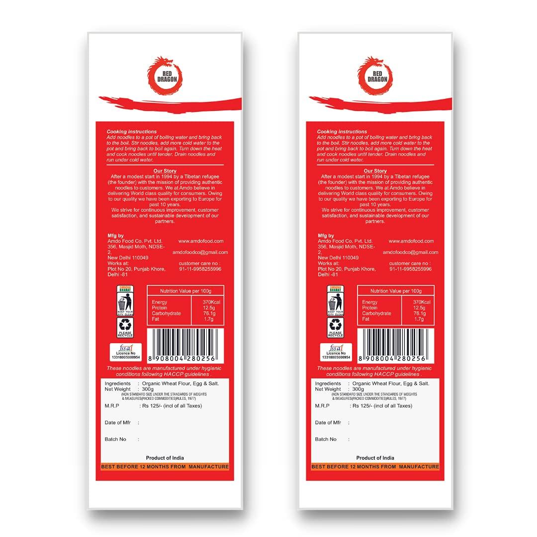 Red Dragon Red Dragon Chinese Non Sticky Egg Noodles Fresh And Delicious Organic Tasty Cuisine 600G (Pack Of 2) |No Preservatives, Low Carb, 600 grams