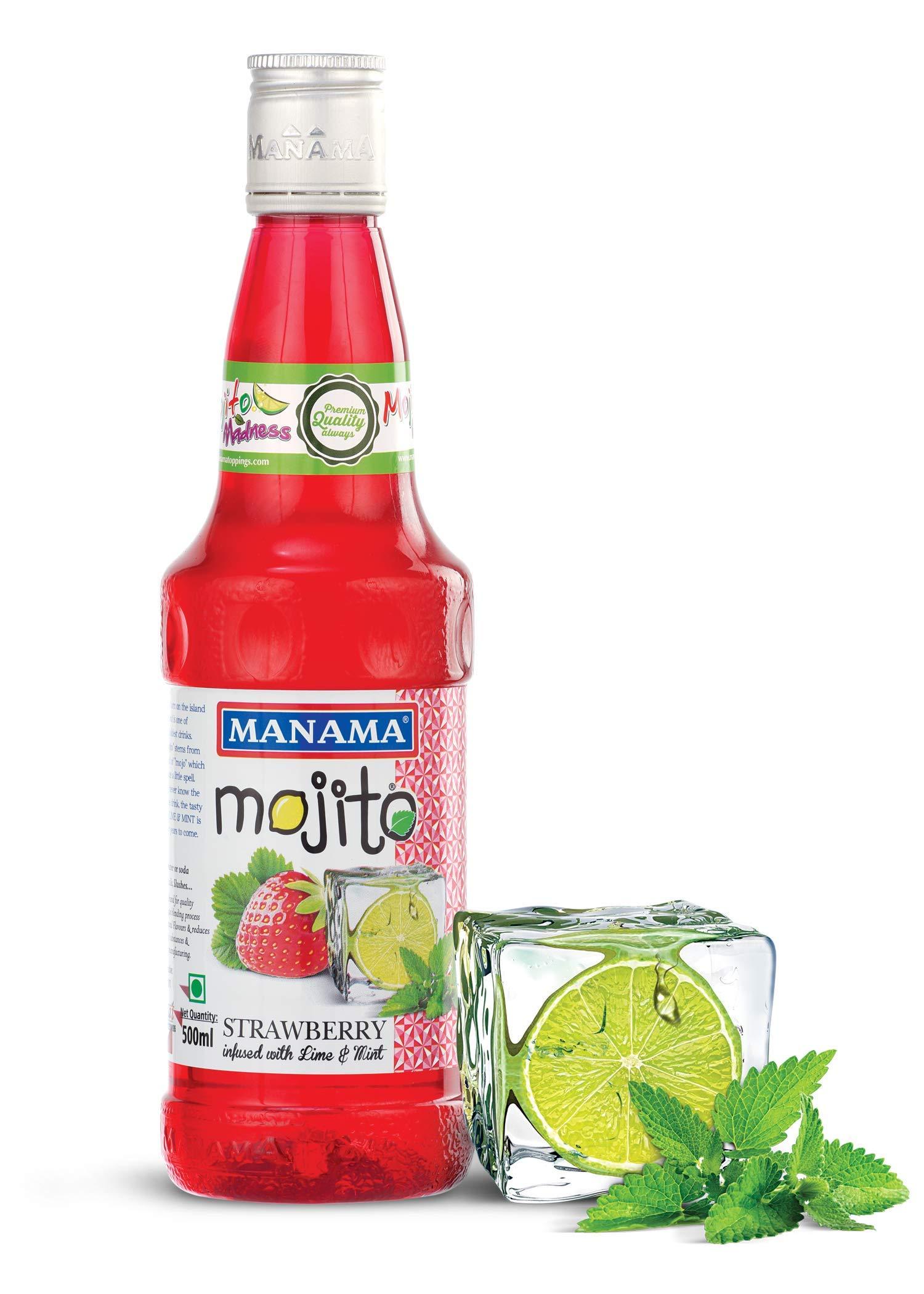 Manama Manama Lime and Mint Mojito, Strawberry Mojito and Orange Mojito, 500ML Each, Pack of 3