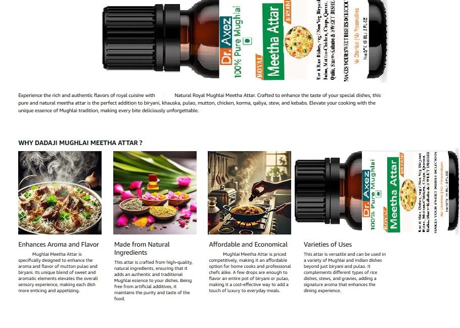 Dr. Axez Dr. Axez Mughlai Biryani Attar Essence for Rice Dishes, Pulao, Mutton -Chicken Biryani (15 ML)