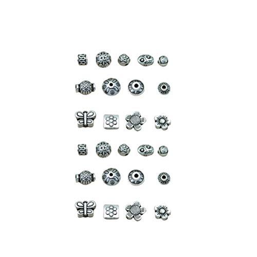 HEALLILY 65pcs Vintage Small Tibetan Silver Alloy Spacer Beads Mixed Pendants Beads Charms for Jewelry Making Art Craft (Silver, Mixed Style)