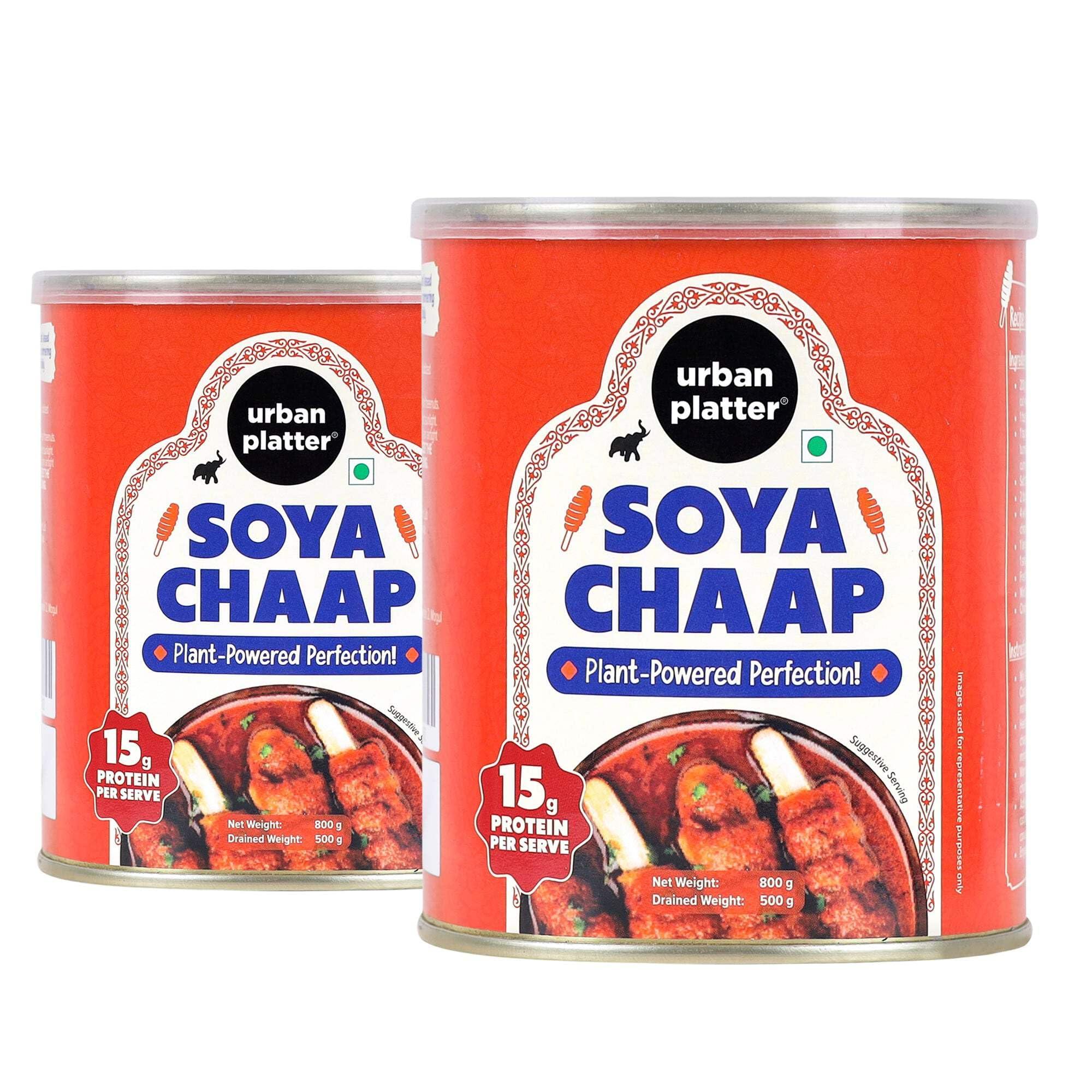 urban platter Urban Platter SOYA Chaap in Brine, 800g (Pack of 2)(Canned | Chunks on Stick | Drained Weight - 500g, Rich in Plant Protein| Soy Chap)