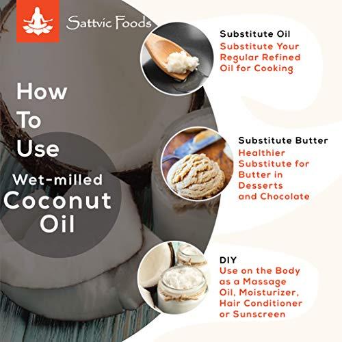 Sattvic Foods Sattvic Foods Wet-Milled Extra Virgin Coconut Oil (1 ltr) Nariyal ka Tel | Cold-Pressed & Certified Organic | Raw and Unrefined | Glass Bottle | Use in Cooking, Frying, Baking, Oil-Pulling