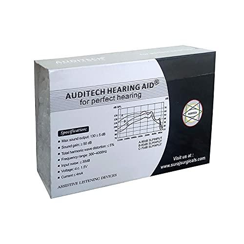AUDITECH AUDITECH® For Both Ear [ 2 Receivers ] For Old Age Superior Quality Pocket Model Hearing Aid Amplifier For Moderate to Severe Hearing Loss (Black)