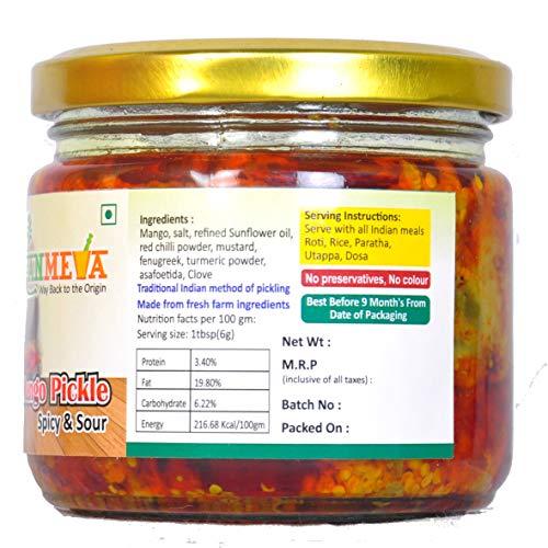RANMEVA Way Back To The Origin RANMEVA Organic Homemade Mango Pickle Authentic Traditional Recipe Glass Jars 300 gm ,Less Oil, No Preservatives, No Color, Naturally Processed, Made in Sunflower Oil