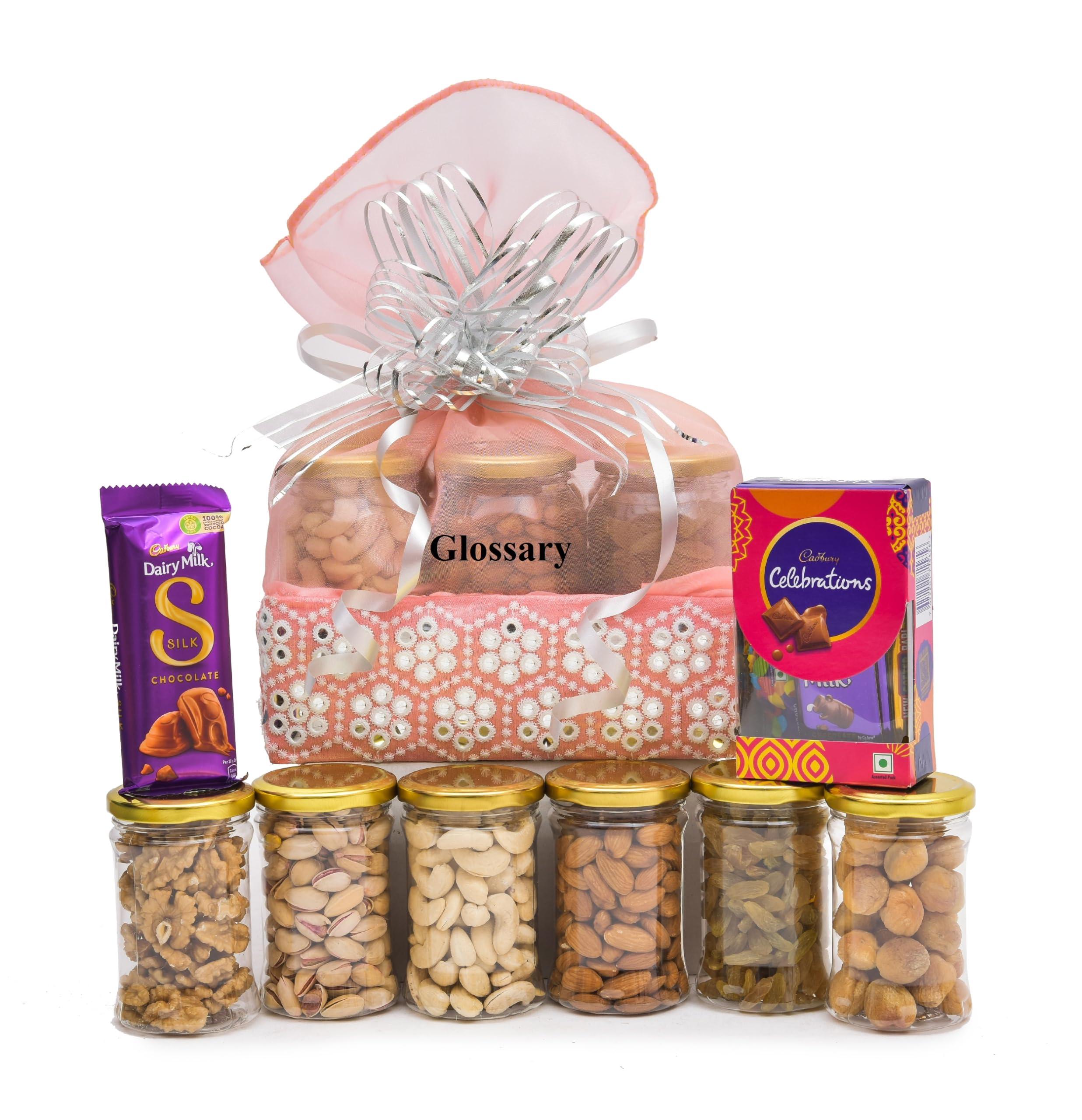 Glossary GLOSSARY DRY FRUIT &NUTS AND chocolate GIFT HAMPER/BASKET/BOX/PACK for Diwali |Rakhi | Christmas | Pongal | Corporate Gift/Wedding/Anniversary (125 * 6)750GM