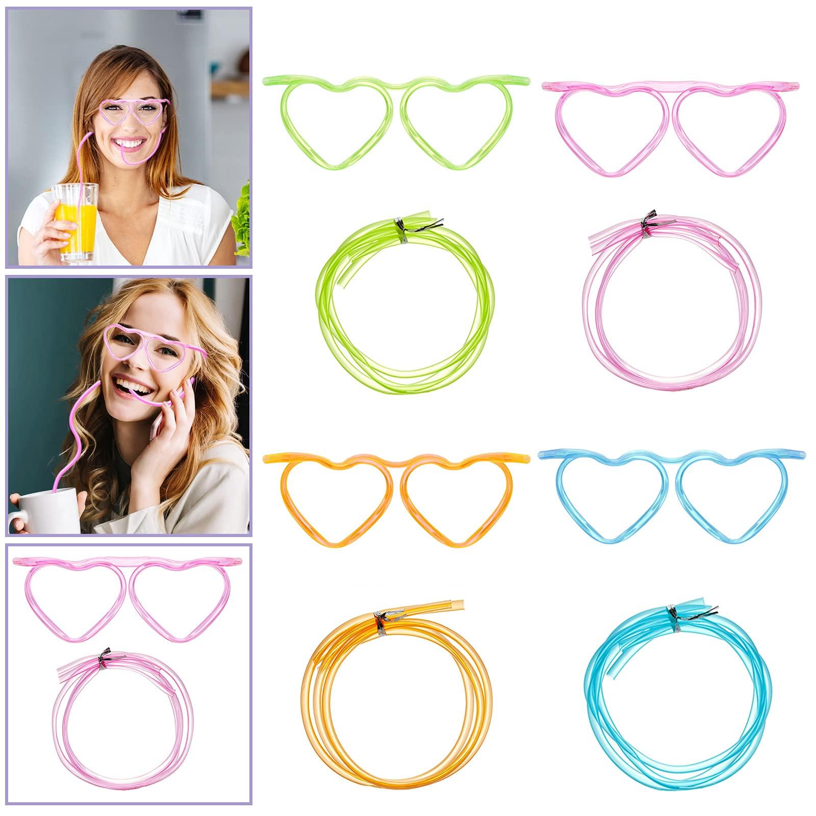 Gelme Nutri 8PCS Silly Straw Glasses, Reusable Fun Loop Drinking Straw Eye Glasses, Novelty Eyeglasses Straw for Kids Party Annual Meeting Parties Birthday (4 Colors Heart)