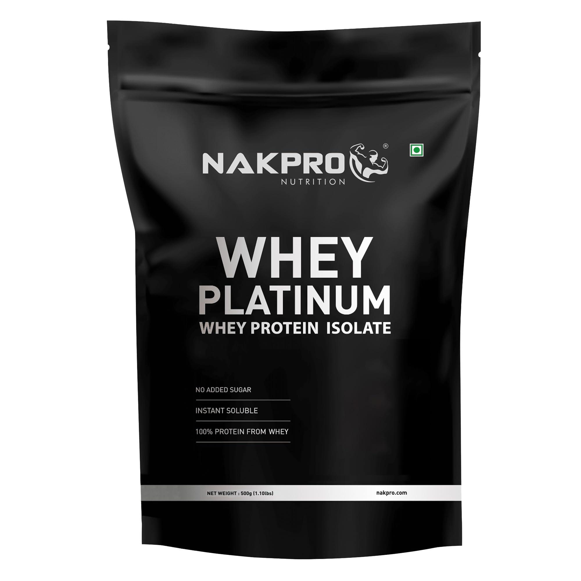 NAKPRO NAKPRO Platinum Whey Protein Isolate 90%, 500g Unflavoured | 31g Protein, Trustified Certified & No Adulteration | Fast Absorbing Whey Protein Powder