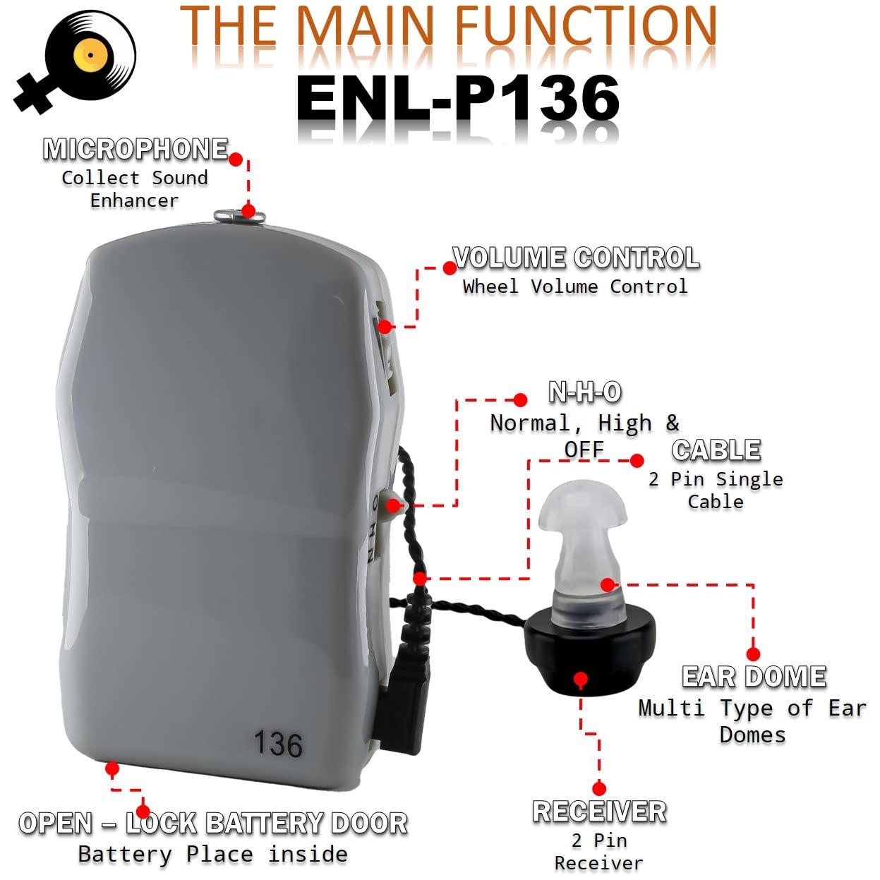 Enlinea Enlinea ENL-P136 Pocket Hearing Aid Machine For Ear Old Age | Suitable For Mild To Moderate Hearing Loss (Pack of 1)