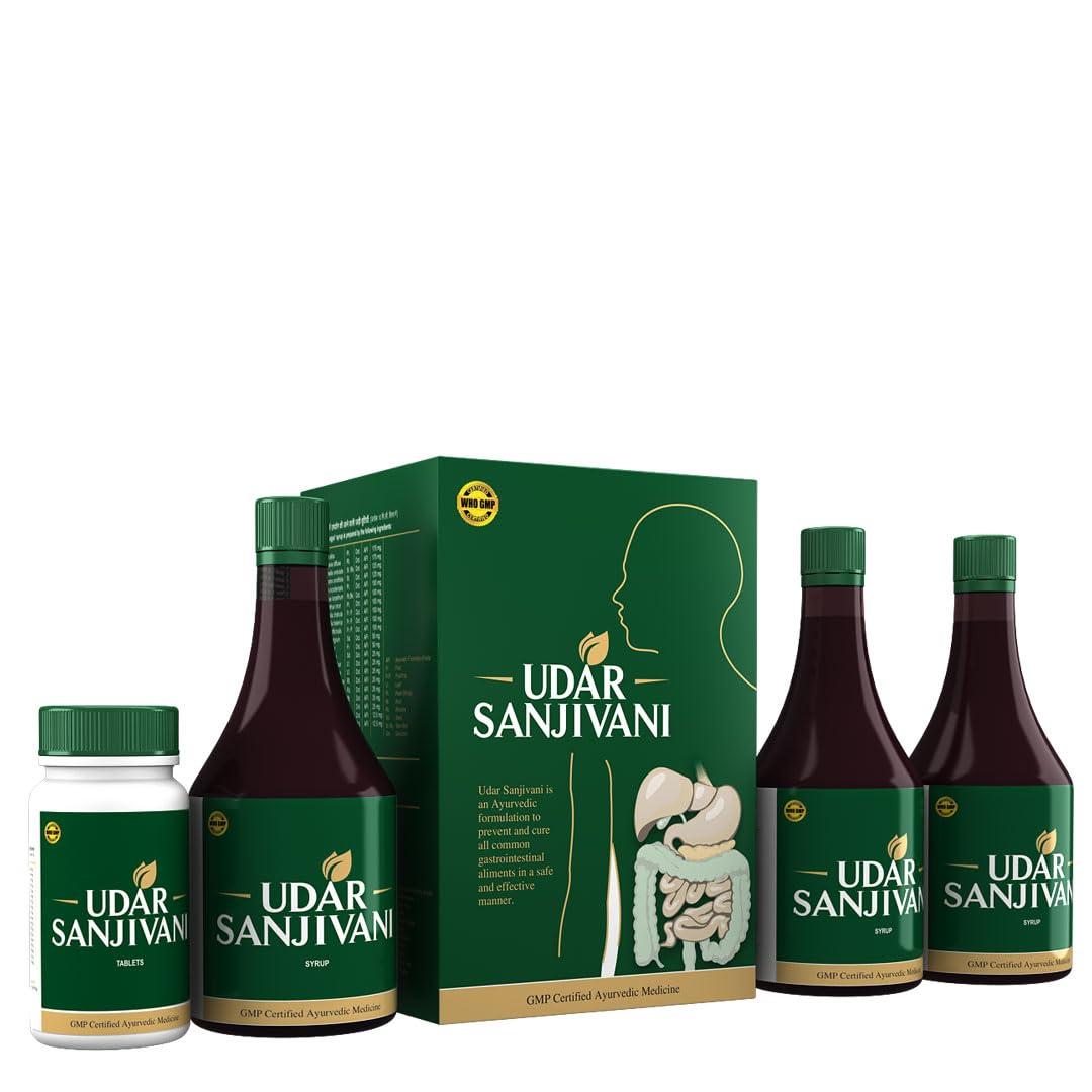 NavaFresh Basics Saptarishi Herbal's Udar sanjivani, an ayurvdic treatment for acidity, excess gas, constipation, frequent indigestion, bloating, burning sensation in stomach and chest, and continuous burping.