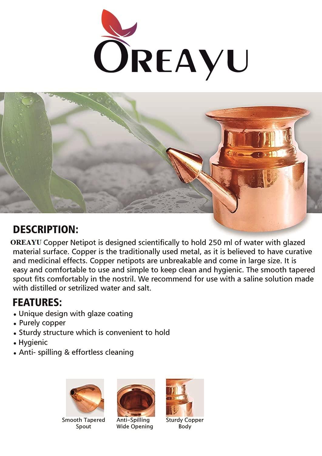OREAYU Prime Copper Neti Pot For Yoga Jal Neti Satvik Movement Certified (300 ml)