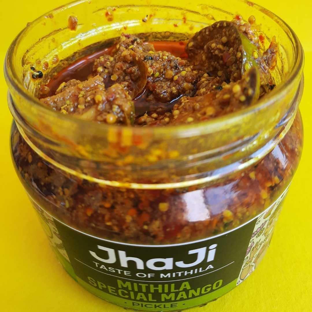JhaJi - Taste of Mithila JhaJi - Taste of Mithila Special Mango Pickle|Bihari Style Aam Ka Achaar|Tangy & Spicy|Masaledaar & Khatta|1-Inch Mango Pieces|Sun-Dried. No Artificial Preservatives & Colors|Bihari-Style Pickle,250G