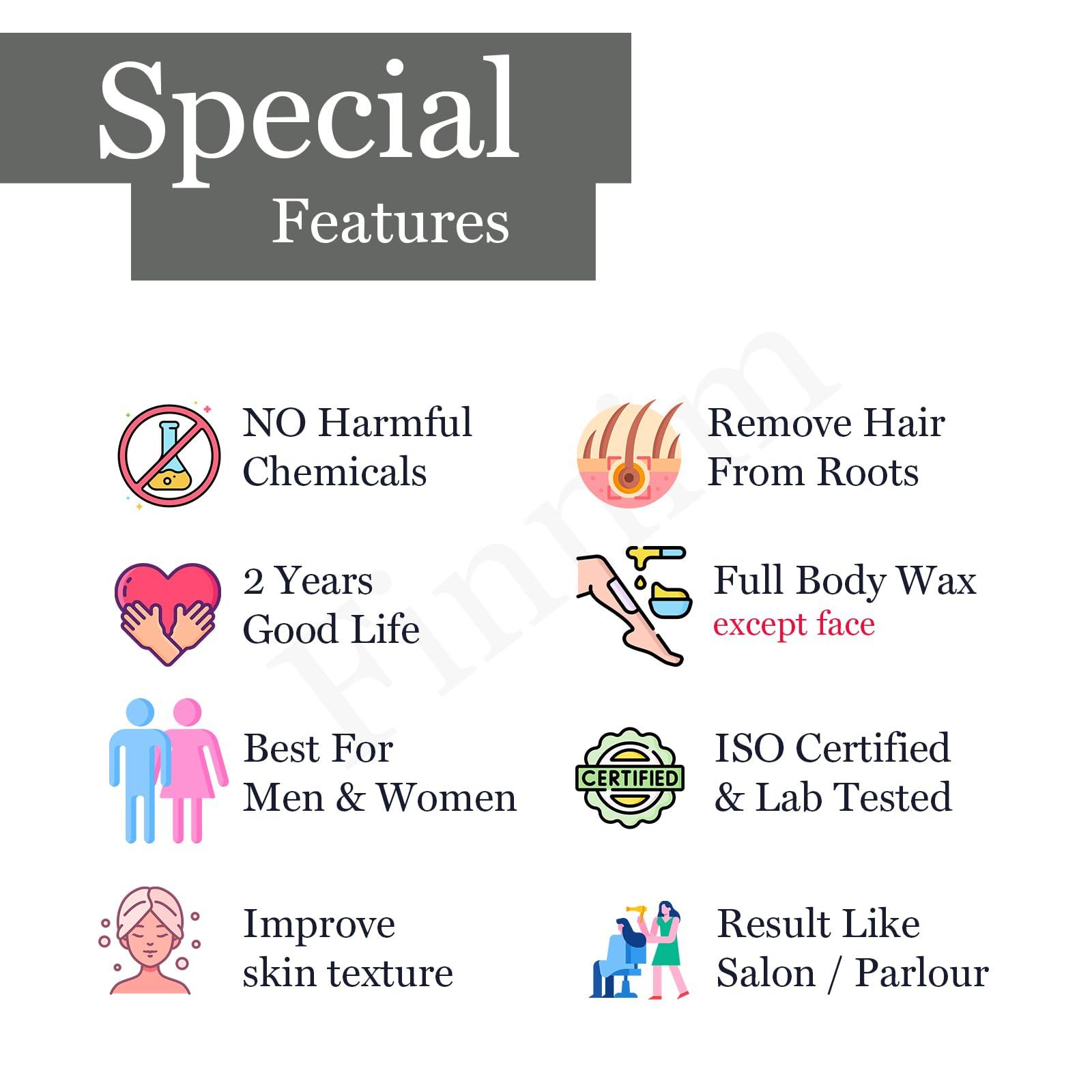 Finnim Finnim Pure Charcoal Wax | For Arms, Under arms, Legs, Back, Thigh, Stomach | At Home Quick And Easy Hair Removal | 600 Gm