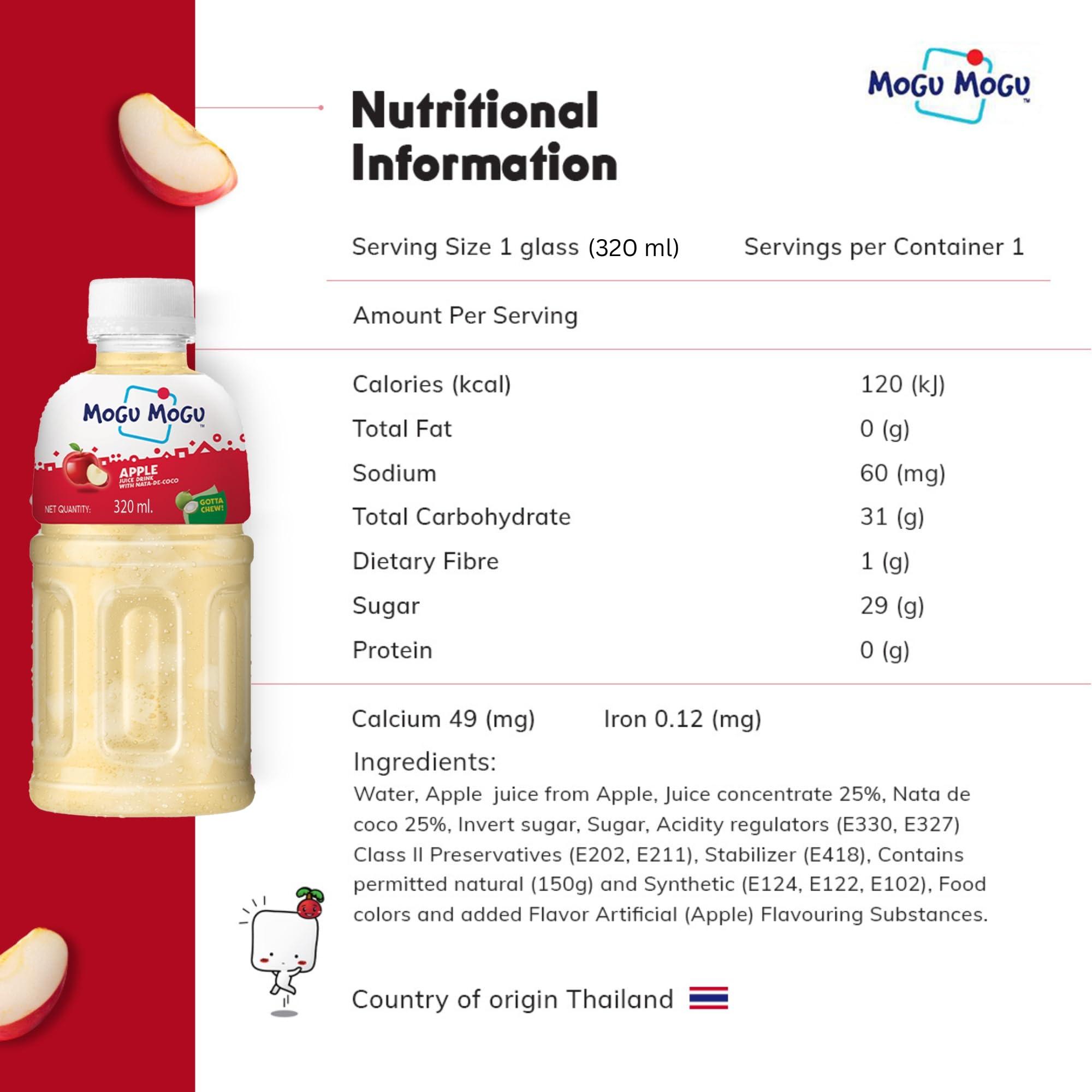 Mogu Mogu Mogu Mogu Apple Juice with 25% NATA De Coco | Energy Booster Drink | Full of Fruit Fibres | No Added Preservatives and Colours -300ml (Pack of 6)