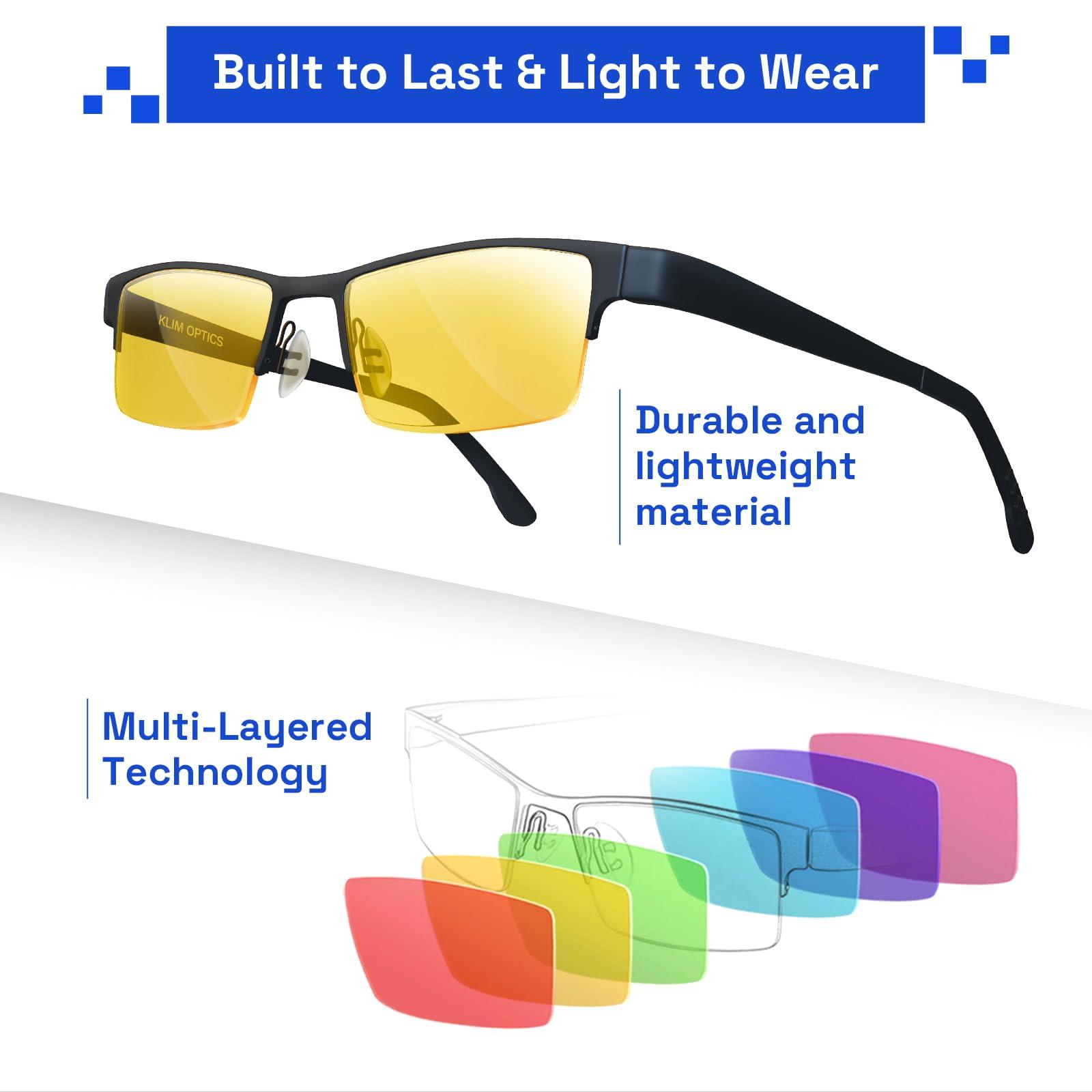 KLIM KLIM Optics Blue Light Blocking Glasses - NEW 2024 - Reduce Eye Strain and Fatigue - Gaming Glasses for PC Mobile TV - Blocks 92% Blue Light - Computer Glasses with UV Protection