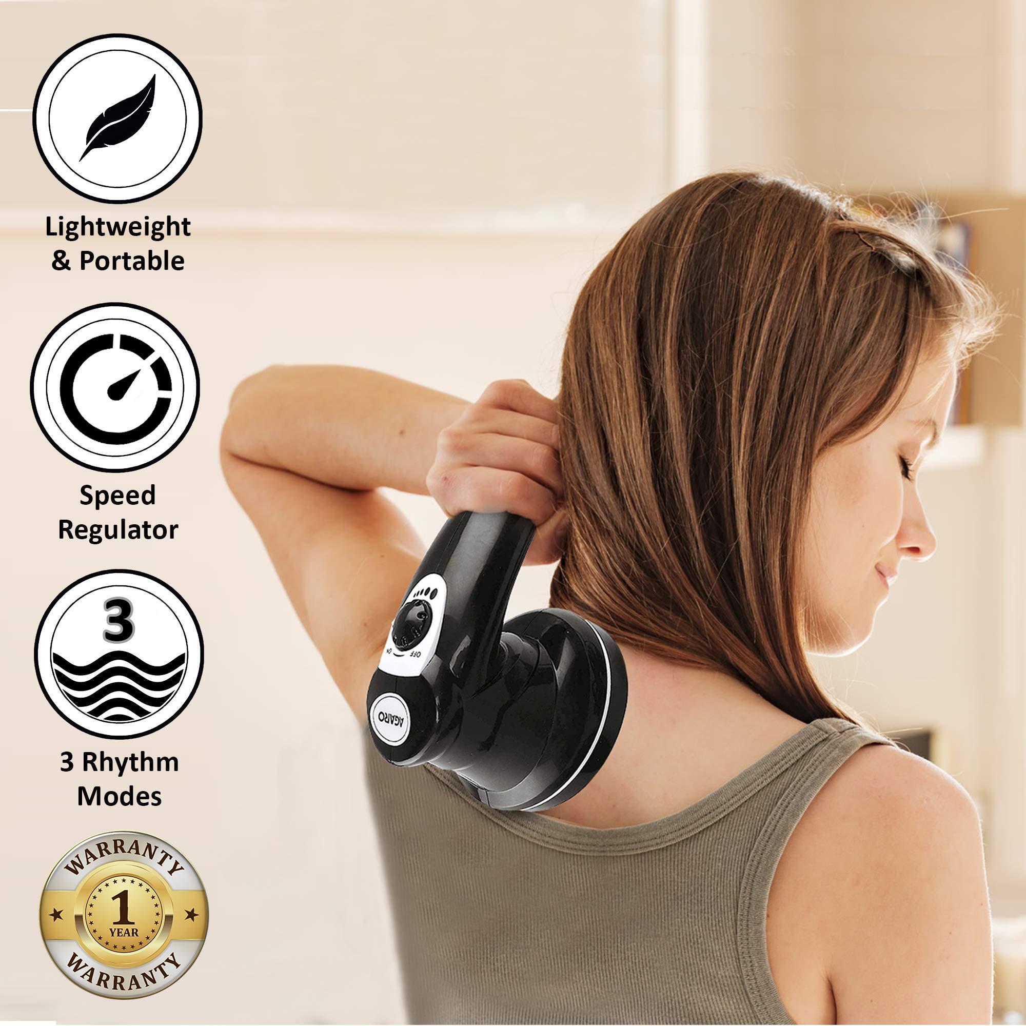 AGARO AGARO Electric Handheld Full Body Massager with 3 Massage Head & Variable Speed Setting, Black & AGARO CM2109 Sonic Facial Cleansing Massager with Silicone Brush & Anti-Aging Massager - Massager Combo