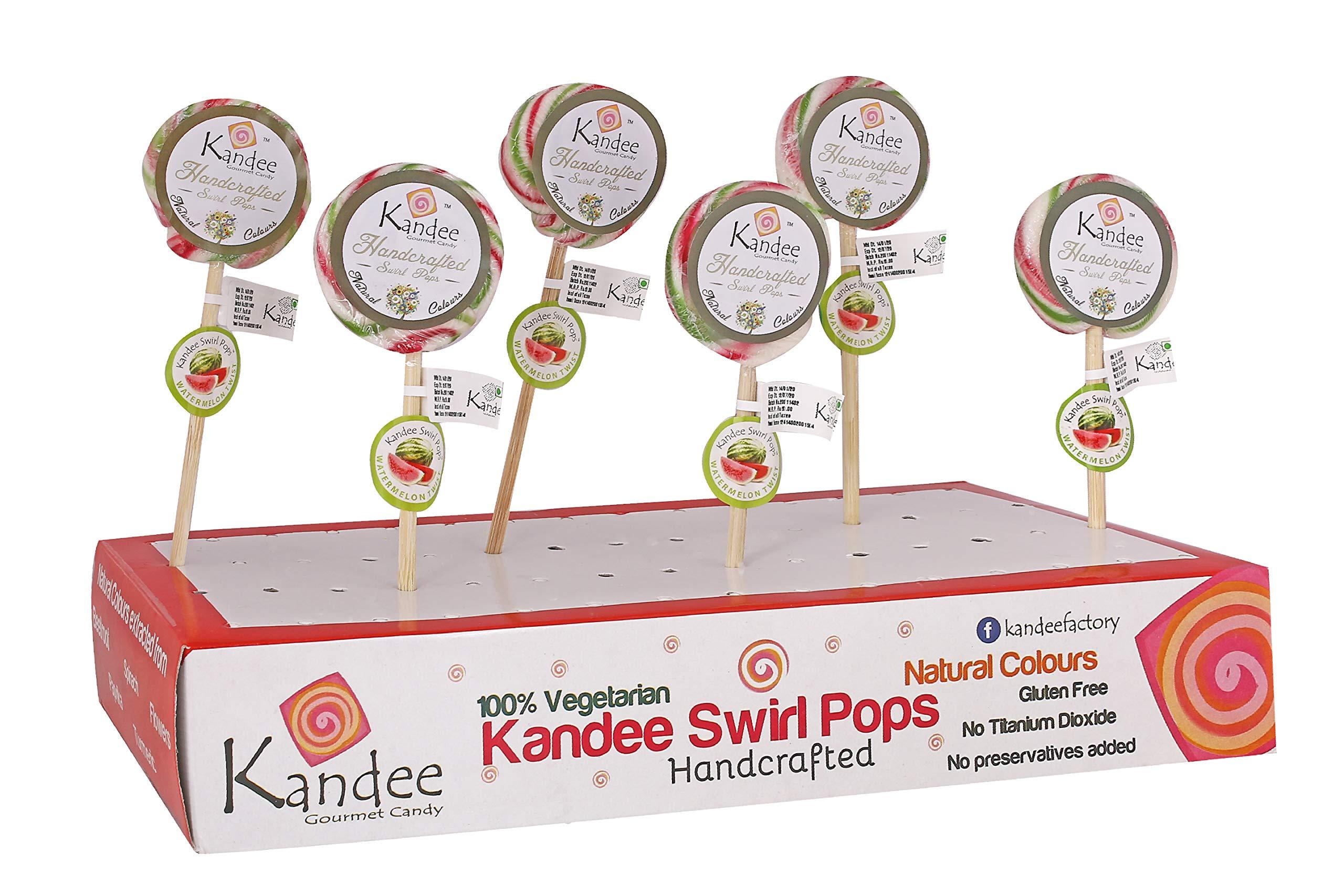 Kandee Kandee Factory Twist Swirl Pops (Pack of 6 pcs - 2.5 Inch) | Delicious Watermelon Flavor | Candy/Lollipops | Vegetarian With No Artificial Colors | No Added Preservatives | Candee For Kids
