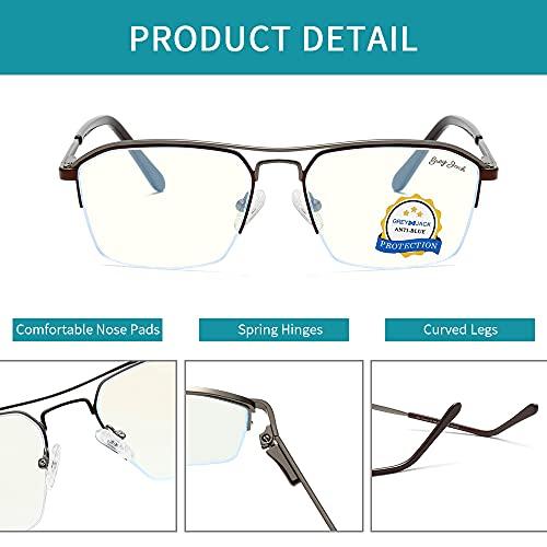 grey jack grey jack Polygon Half Rim Blue Light Fliter Glasses for Men Women UV Protected Computer Metal Frame Glasses 5154 Dark Gun/Brown