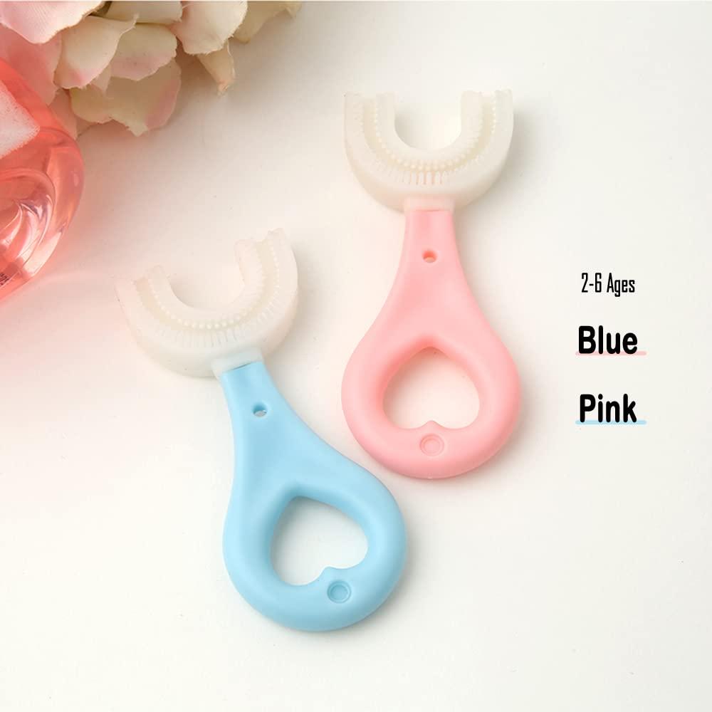 Fiecco Kids U Shaped Toothbrush 2 Pack U Shaped Toothbrush Kids 360 U-Shaped Tooth Brush with Soft Silicone Brush Head Whole Mouth Toothbrush for Toddlers and Children Ages 2-6 Years