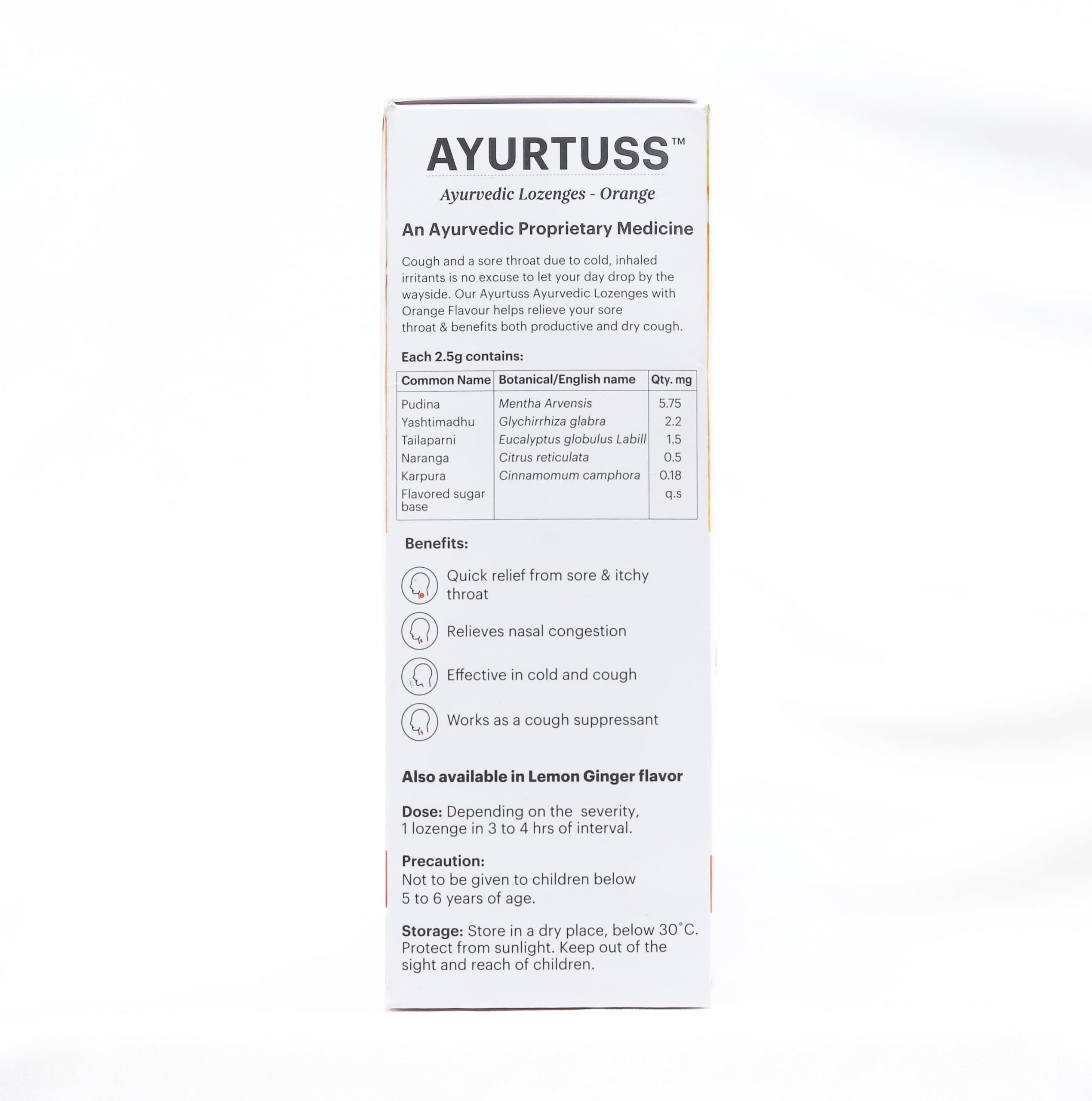 FOREST SECRETS Forest Secrets Ayurtuss Ayurvedic Lozenges | Sore Throat & Cough Relief| For Itchy Throat| Orange- 20 X 6\'S