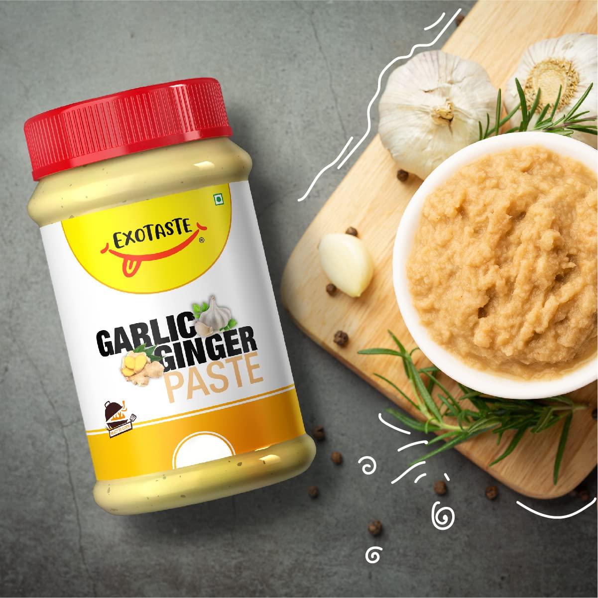 EXOTASTE EXOTASTE Garlic Ginger Mix Paste /Adrak Lahsun Paste For Cooking/Naturally Processed Fresh Garlic & Ginger Paste with No Added Preservatives (Garlic Ginger Mix Paste 400gm)