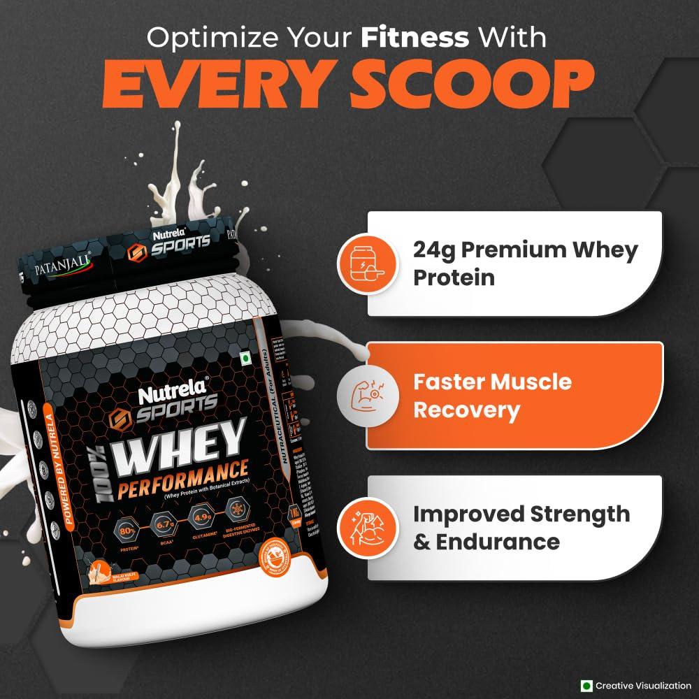 NUTRELA NUTRELA Sports Patanjali Premium 100% Whey Concentrate with Isolate Protein Powder | 80% Protein, 6.7g BCAA, 4.9g Glutamine |1kg  Malai Kulfi Flavour