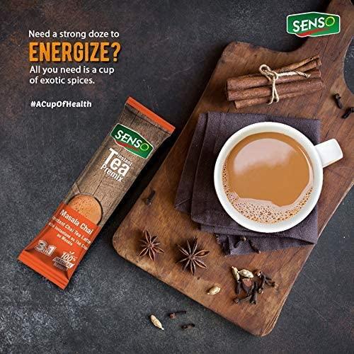 SENSO Senso masala tea premix sachet - Regular Sugar (14g * 10 Sachets) Ginger Adrak Elaichi Tea - Masala Chai instant tea premix sachets masala chai premix masala tea powder ready mix tea - instant chai One Minute Tea Assam Tea | Desi Chai | Flavoured Tea