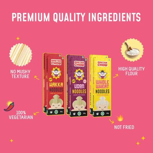 MasterChow MasterChow Family Pack Noodles - 2 Whole Wheat, 2 Hakka, 2 Udon Noodles| Not Fried | No Preservatives | Pack of 6 Noodles - 300 Grams Each