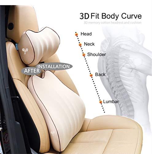 Grin Health Grin Health C3 Back Cushion Lumbar Support For Car Seat Backrest & Neckrest Pillow Headrest Support- Back Rest For Back Pain Relief Neck Pillow Relieves Neck Pain, Combo Kit Beige - Memory Foam