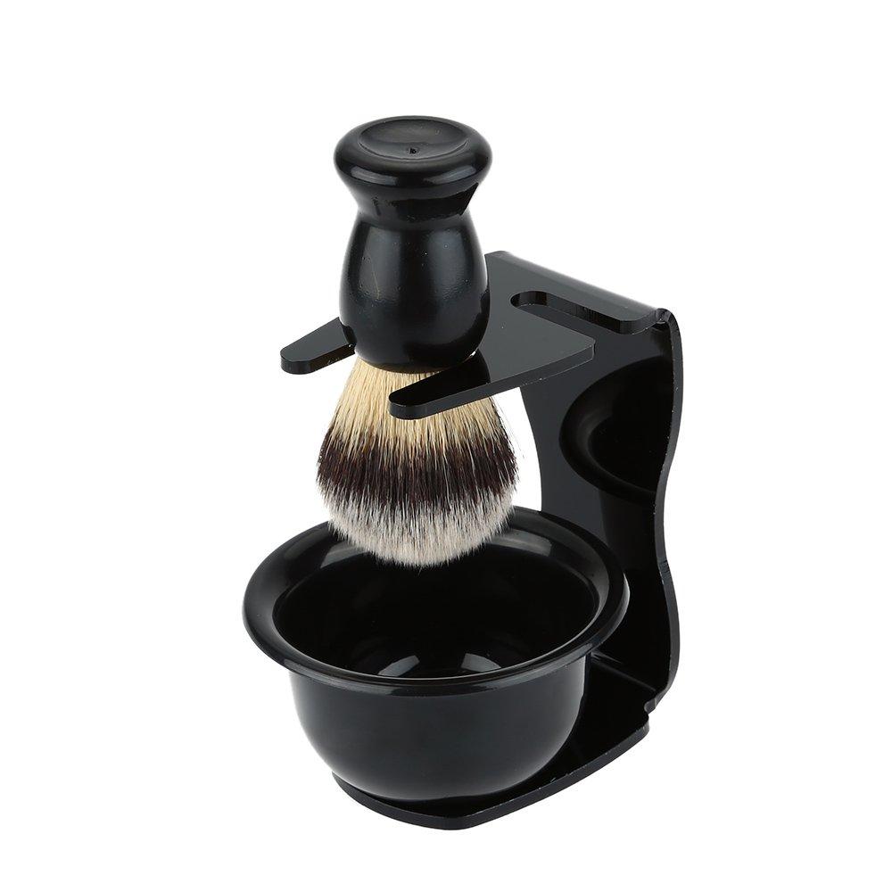 Andoer 3 in 1 Shaving Brush Kit Shaving Frame Base + Shaving Soap Bowl + Shaving Bowl Modern Design Bristle Hair Shaving Brush Acrylic Materials Shaving Cleaning Tool