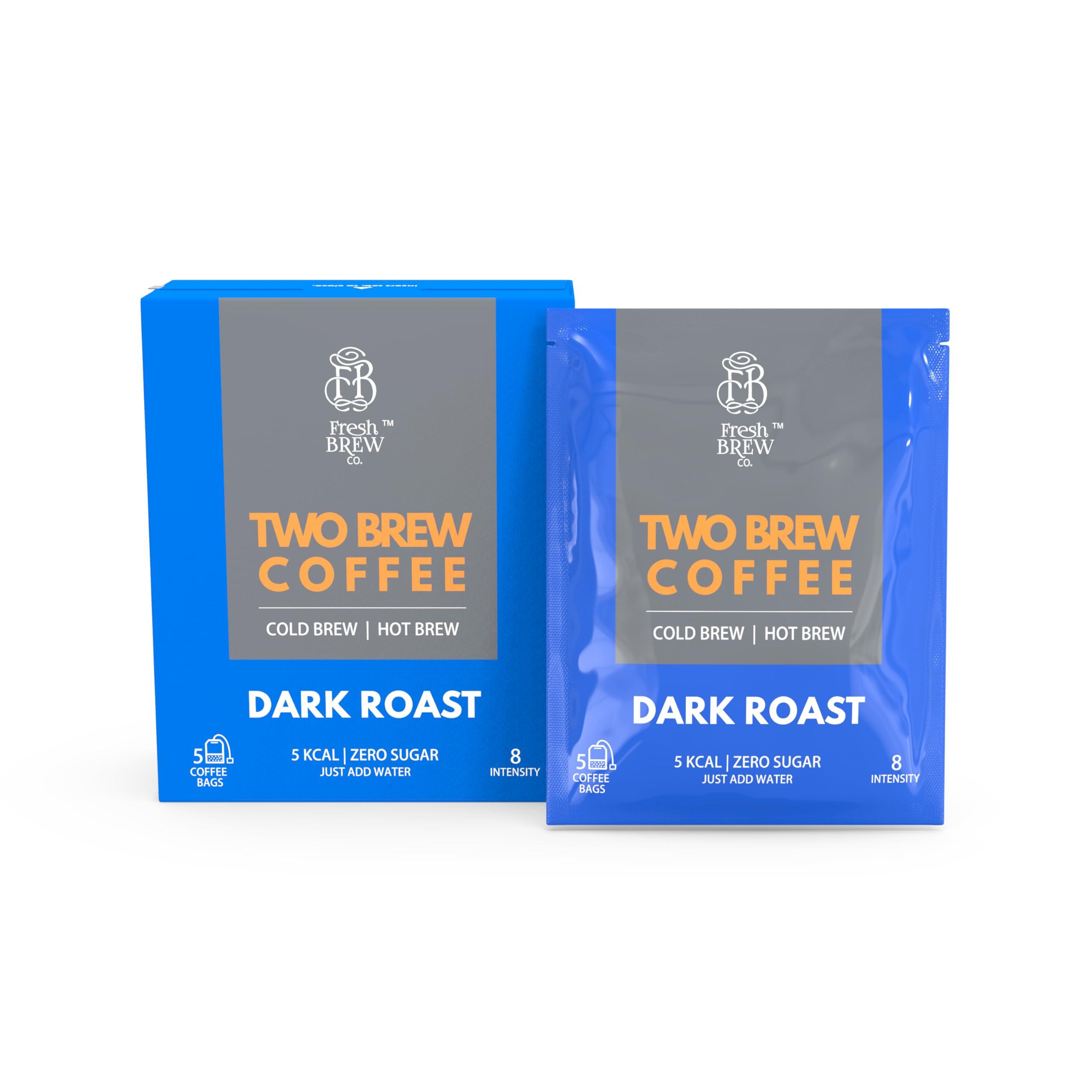 Fresh Brew Co. Two Brew Coffee | Cold Brew & Hot Brew | Dark Roast | Intensity 8 ( No equipment required | Just add water ) (20, Coffee Bags)