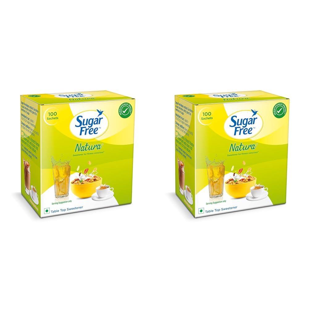 Sugar Free Sugar Free Natura, 100 Sachet | Equivalent to Sweetness from 1Kg Sugar |100% Safe| Scientifically Proven & Tested|Sweet like Sugar but with zero calories| 75 g (Pack of 2)