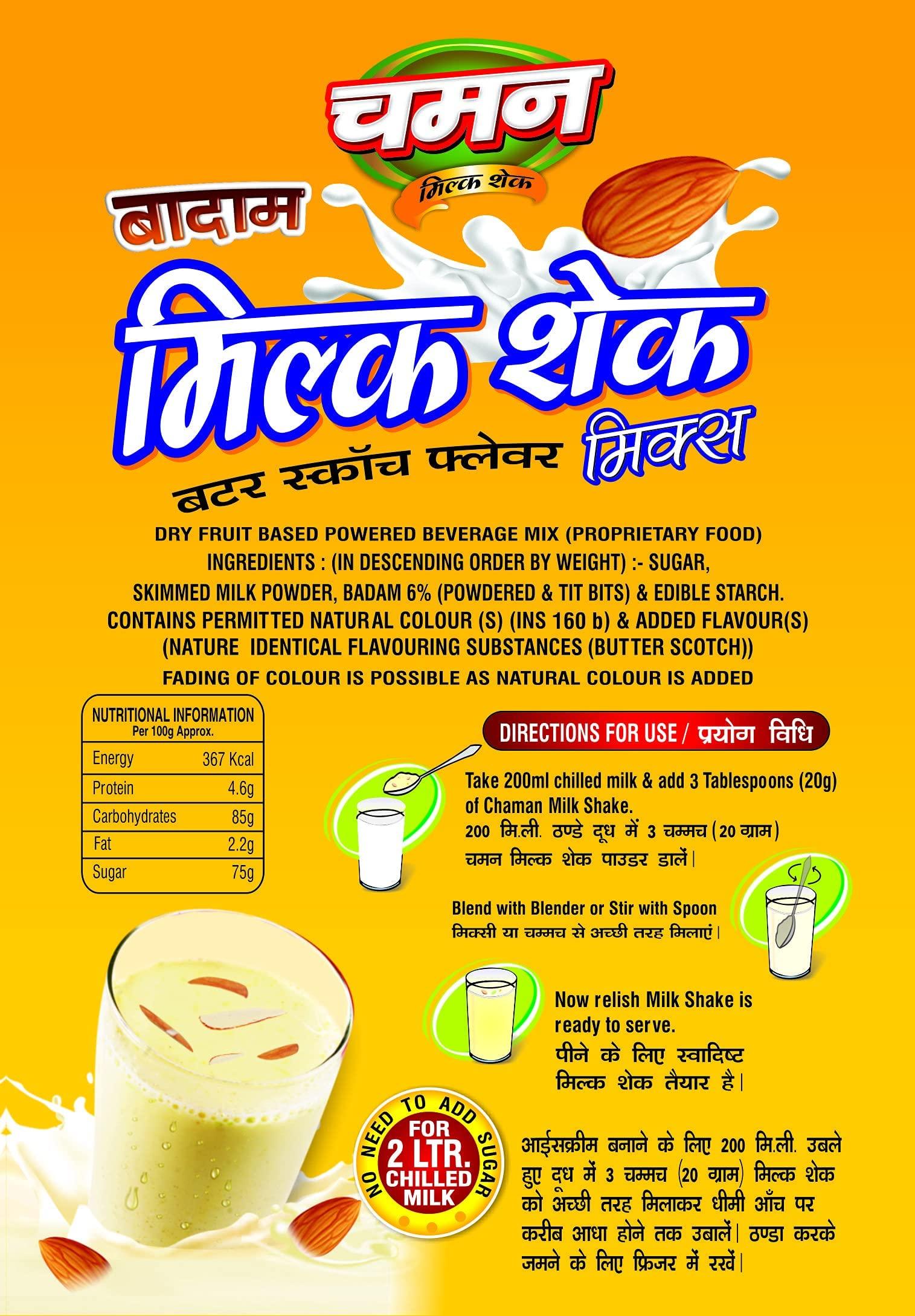 Chaman Chaman Butterscotch Milkshake Mix Powder With Badam Bits 200G, Vegetarian