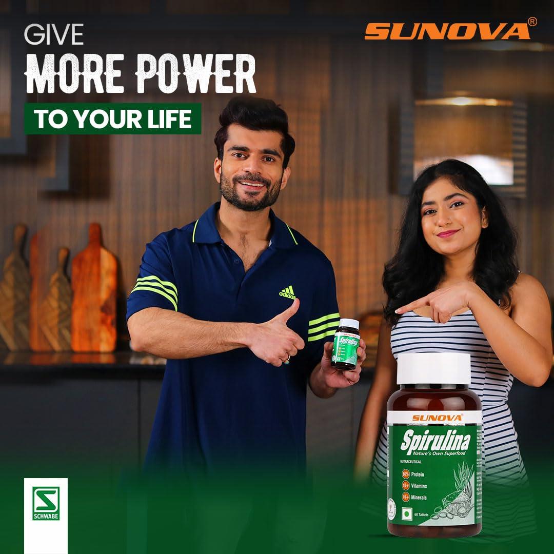 SUNOVA SUNOVA Spirulina Capsules - Natures Own Superfood and Nutritional Supplement, full of Protein,Vitamins & Minerals 60 Capsules (Pack of 2)