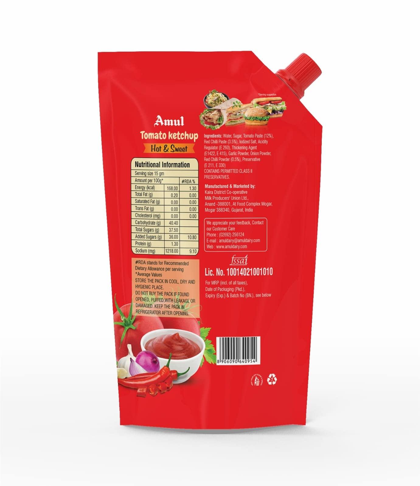Amul Amul Hot & Sweet Tomato ketchup Spout Pack 900g