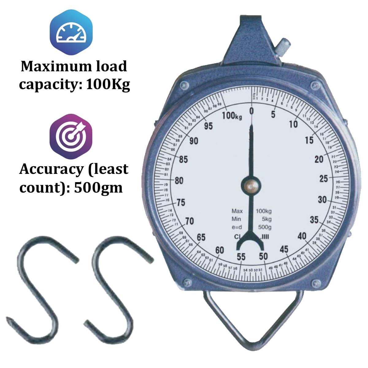 Priya Creation Priya Creation Manual Hanging 100 Kg Weighing Scale Machine Easy To Read Display | Kata 100Kgs Commercial Weight Scale, Analog Scale, Non-Electronic Scale, 100kg Capacity Scale (Grey)