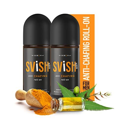 SVISH ON THE GO Svish On The Go Anti-Chafing Roll On for Men, 50ml (Pack of 2) with Cedarwood Oil, Neem & Tumeric, Reduces Inner Thigh Rashes, Odour & Irritation in Intimate Areas, Skin Friendly PH Balanced
