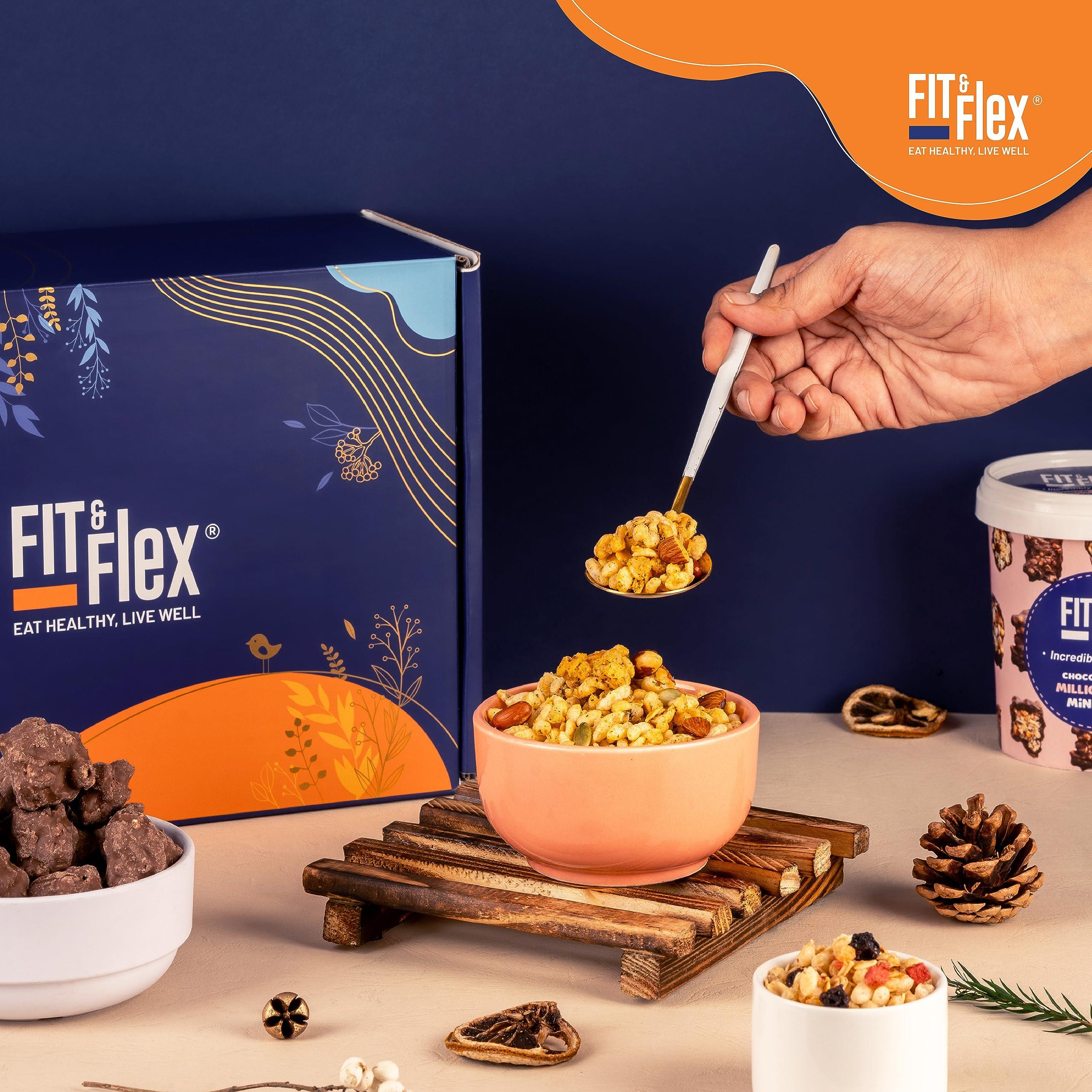 FIT & FLEX Fit & Flex Healthy Gift Box For Rakhi, Assorted Pack of Premium Snacks (Granola, Muesli, Chocolates & Namkeen) | As Seen on Shark Tank India | Pack of 8
