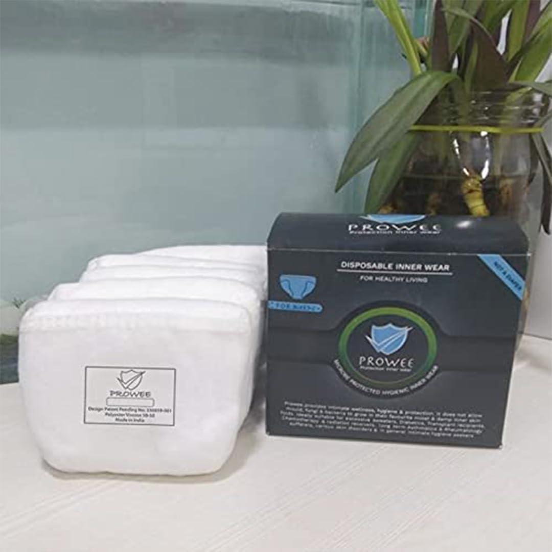 PROWEE PROWEE Disposable Brief for Travel, Trekking, Camping, Spa & Herbal Treatments, Hospital Stay & Incontinence. Specially Designed for Men (10 pcs Pack) | Design Patent No. 336859-001 (L) White